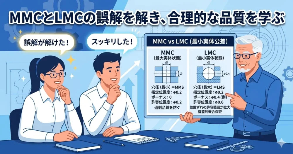最大実体公差（MMC）と最小実体公差（LMC）の違いや、過剰品質を防ぐMMCの正しい解釈