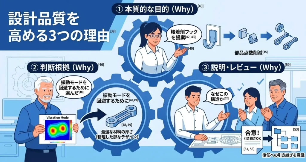 ひび割れた機械設計図面——根拠のない設計が内包するリスクと構造的危険性を示すイメージ