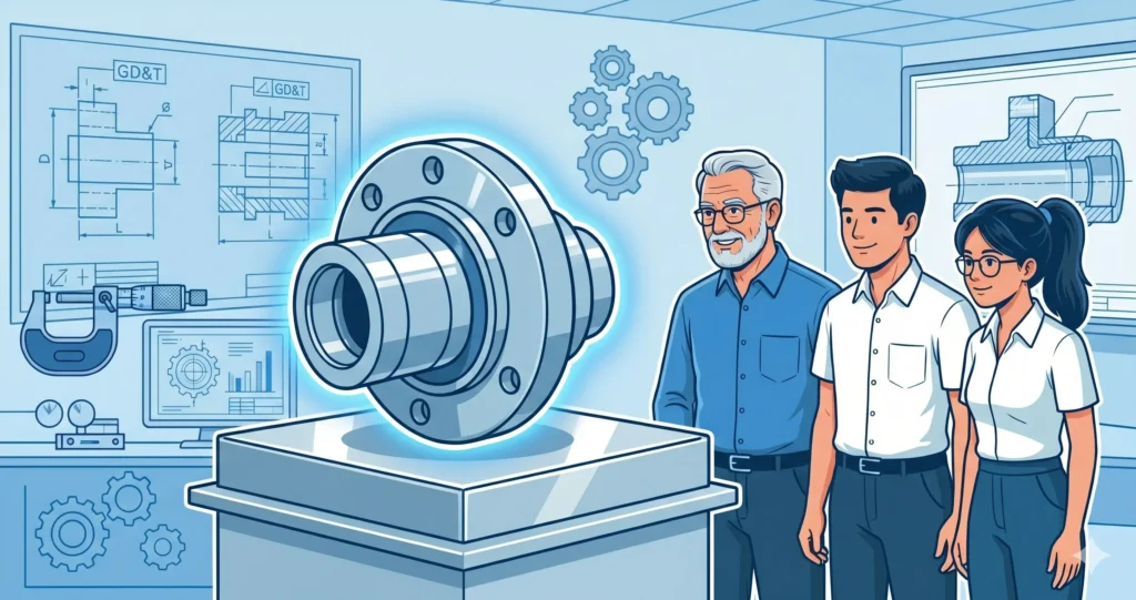 公差設定の設計思想を象徴するイメージ。機能の境界線としての公差が、製造現場への明確なメッセージになることを表現したまとめの図。