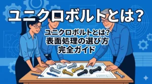 ユニクロボルトの基本から表面処理の選び方までを網羅した解説記事のアイキャッチ画像。設計者のイラストとタイトル。