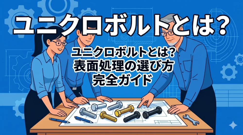 ユニクロボルトの基本から表面処理の選び方までを網羅した解説記事のアイキャッチ画像。設計者のイラストとタイトル。