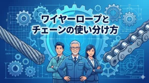 「ワイヤーロープとチェーンの使い分け方」機械設計者向けの決定版ガイド。正しい選定基準と荷重計算を解説。