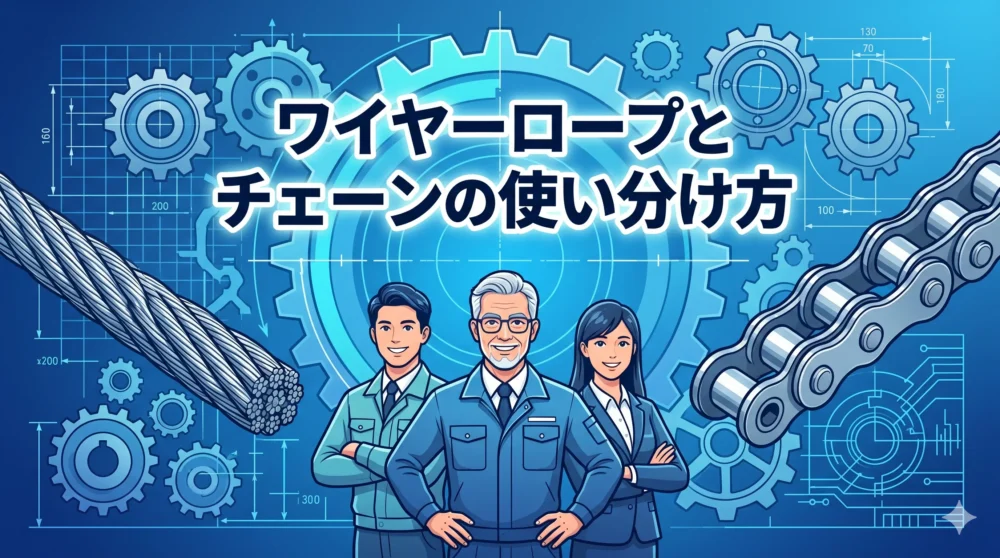 「ワイヤーロープとチェーンの使い分け方」機械設計者向けの決定版ガイド。正しい選定基準と荷重計算を解説。