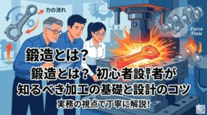 初心者設計者向けの鍛造設計の基礎とコツを解説するブログ記事のアイキャッチ画像。