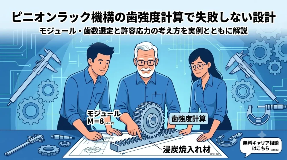 ピニオンラック機構の歯強度計算で失敗しないための設計方法と具体例を解説するアイキャッチ画像