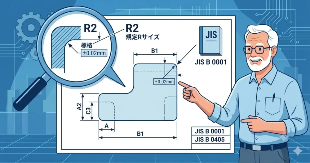 JIS規格に基づく面取り指示の寸法定義と許容差の図解