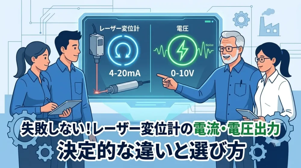 電流出力4-20mAと電圧出力0-10Vの違いを示す図