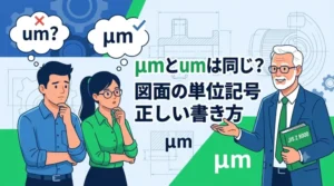 図面の単位記号μmの正しい書き方に迷う若手とベテラン
