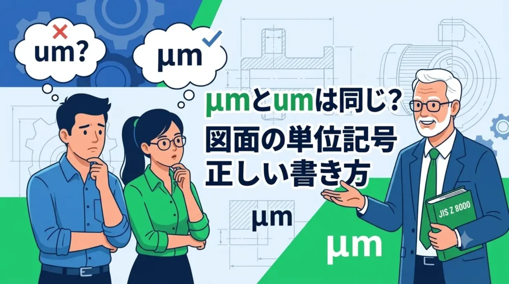 図面の単位記号μmの正しい書き方に迷う若手とベテラン