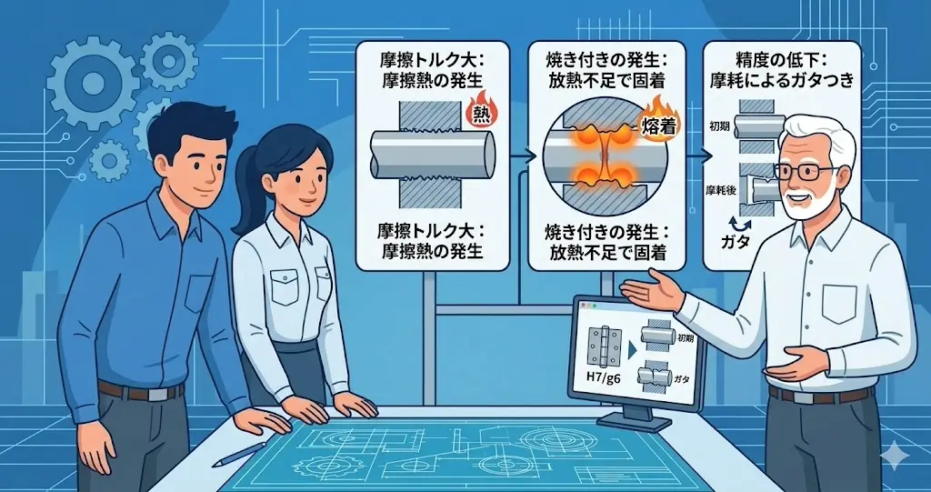 穴と軸だけの構造が破綻する摩擦・発熱・摩耗の3理由