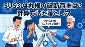 SUS304丸棒が破断する瞬間と計算の落とし穴を描いた図