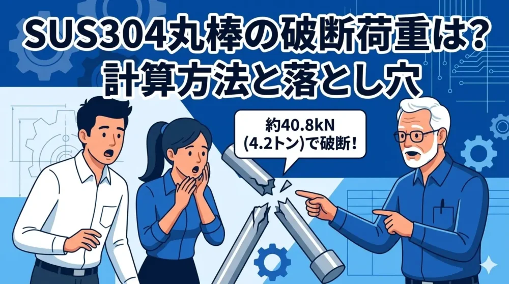 SUS304丸棒が破断する瞬間と計算の落とし穴を描いた図