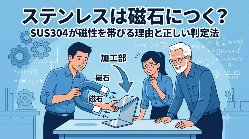 SUS304が加工で磁性を帯びる理由を解説する図