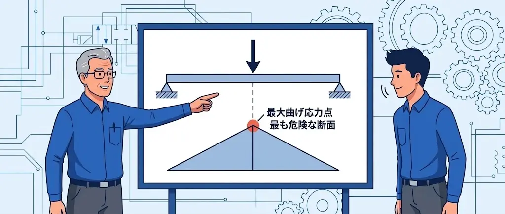 曲げモーメント図で最も危険な断面を見つける考え方の図解