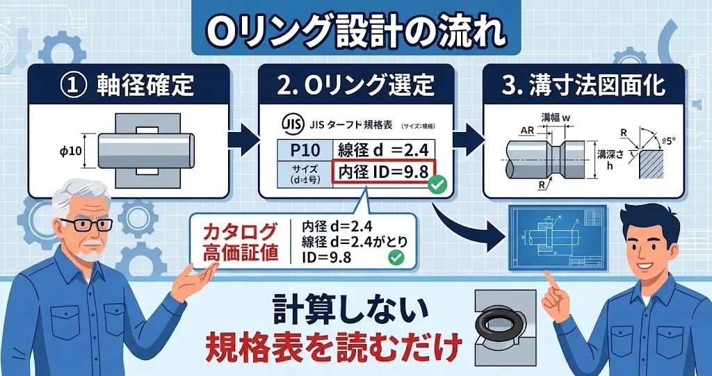 軸径から溝寸法まで決める正しい設計手順のフロー図