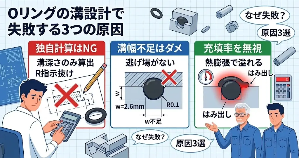 Oリングの溝設計で失敗する3つの原因を整理した図解