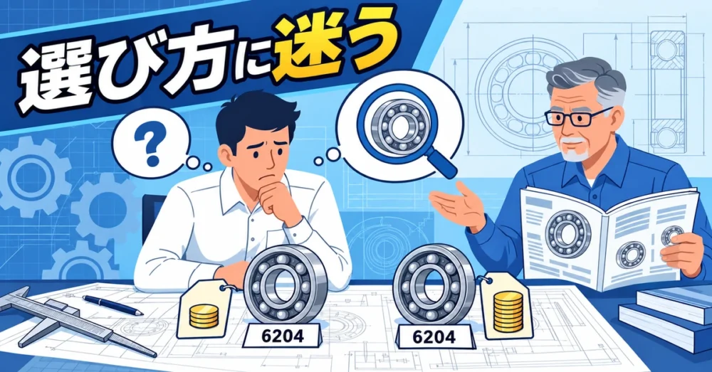 同じ型番の軸受と価格差を前に迷う若手設計者