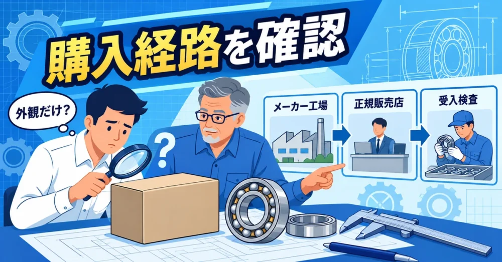 メーカー工場から正規販売店、受入検査へ続く購入経路の確認