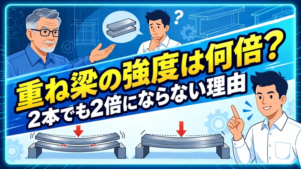 重ね梁の強度を左右する板のずれと一体化を説明する技術者