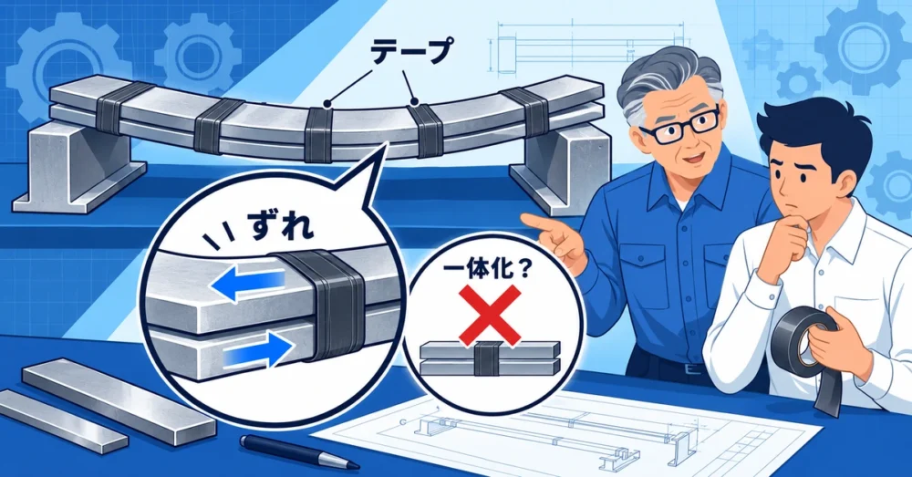 重ね梁の強度に関わるテープ巻きと接触面のずれ