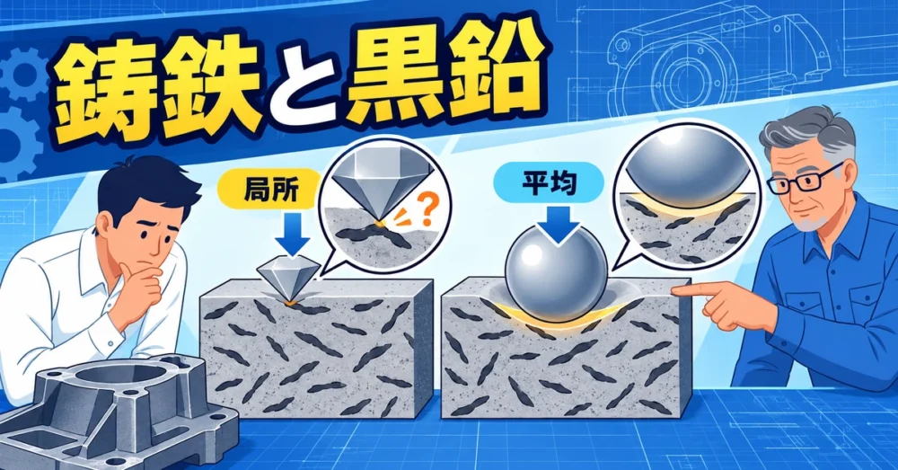 片状黒鉛を含む鋳鉄と広いくぼみで測る球圧子