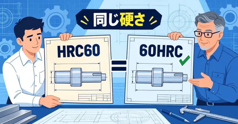 同じロックウェル硬さを表す二通りの記号順を見比べる