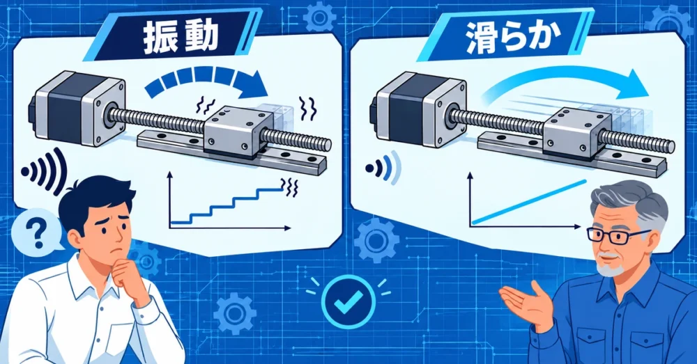 マイクロステップで送り機構の振動が減り滑らかになる様子
